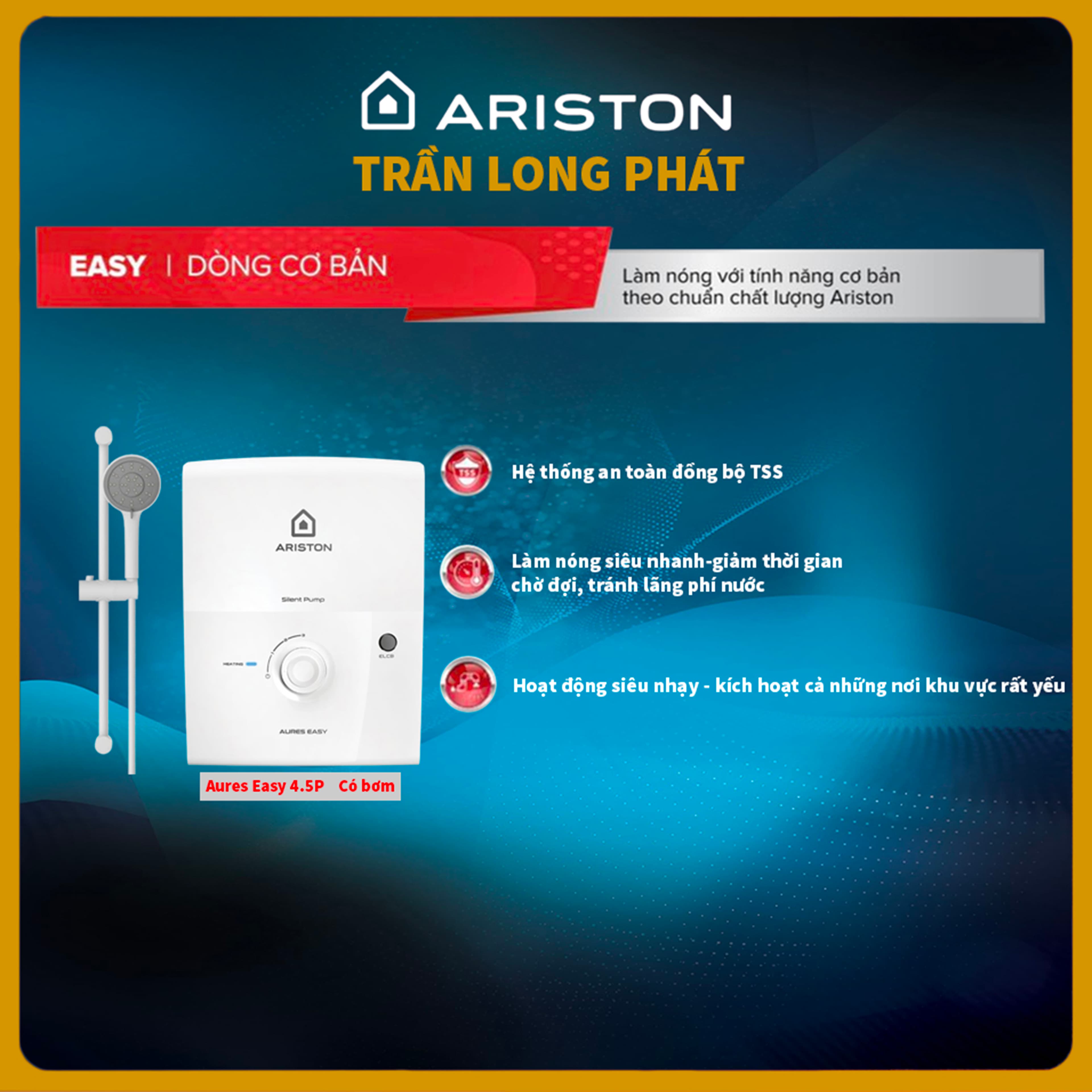 Máy Nước Nóng Ariston AURES EASY 4.5P Trực Tiếp Có Bơm - Hàng chính hãng chỉ giao HCM - CHAT với shop để hẹn lắp ạ .