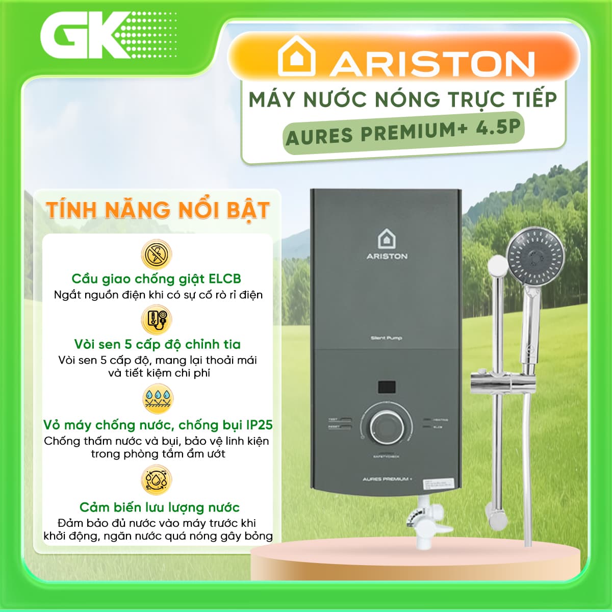 Máy nước nóng Ariston AURES Premium 4.5P - Hàng chính hãng