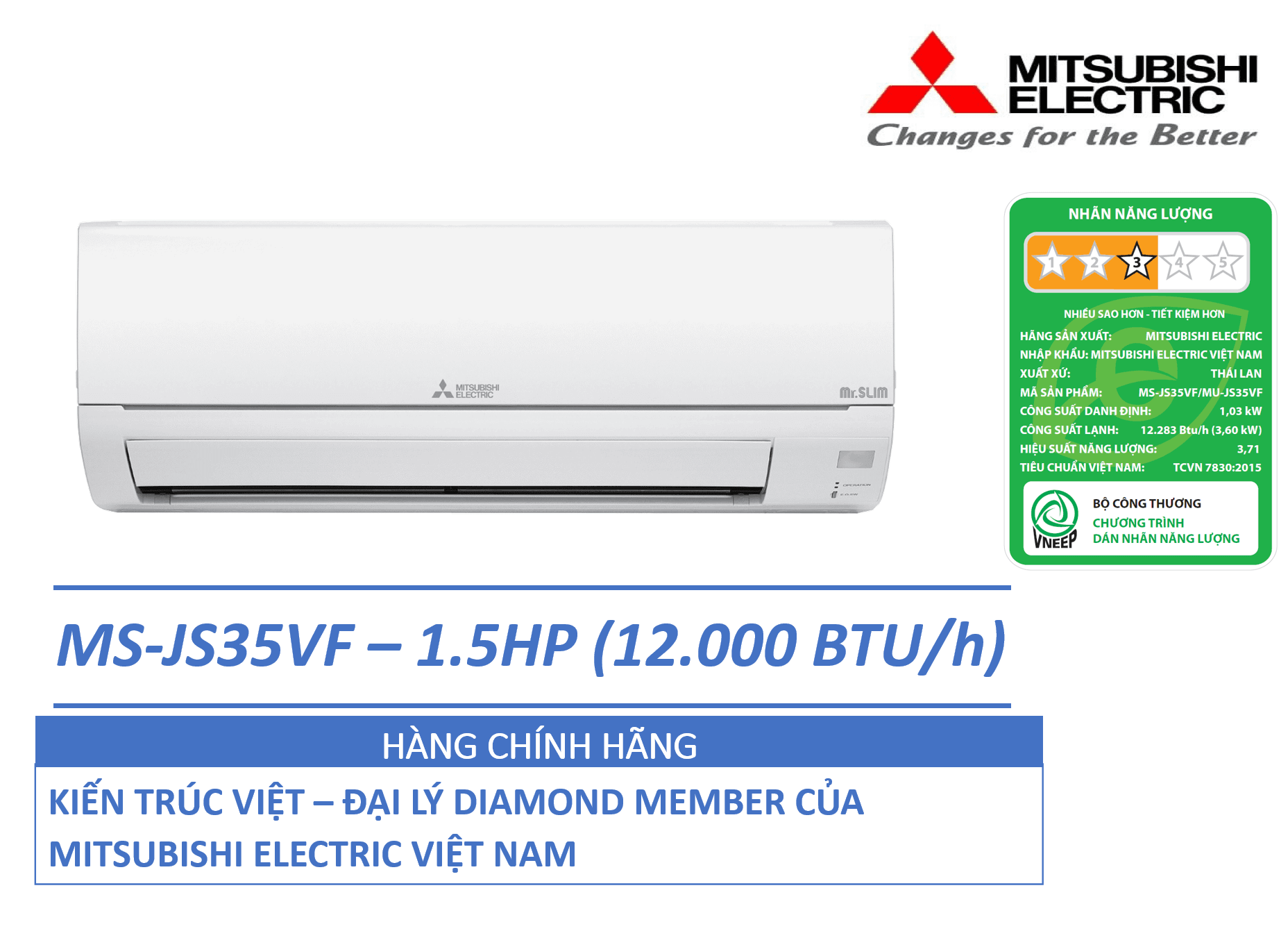 ĐIỀU HÒA KHÔNG KHÍ MÁY LẠNH MITSUBISHI ELECTRIC MS-JS35VF - 1.5 HPNGỰA 12,000 BTUh - NON-INVERTER - HÀNG CHÍNH HÃNG