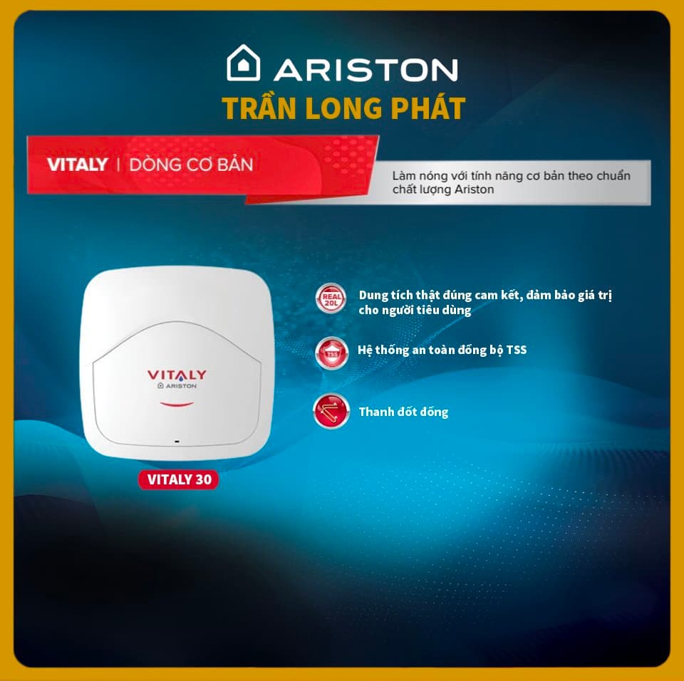 Máy Nước Nóng Gián Tiếp Ariston Vitaly 30 2.5 FE 2500W - Hàng chính hãng