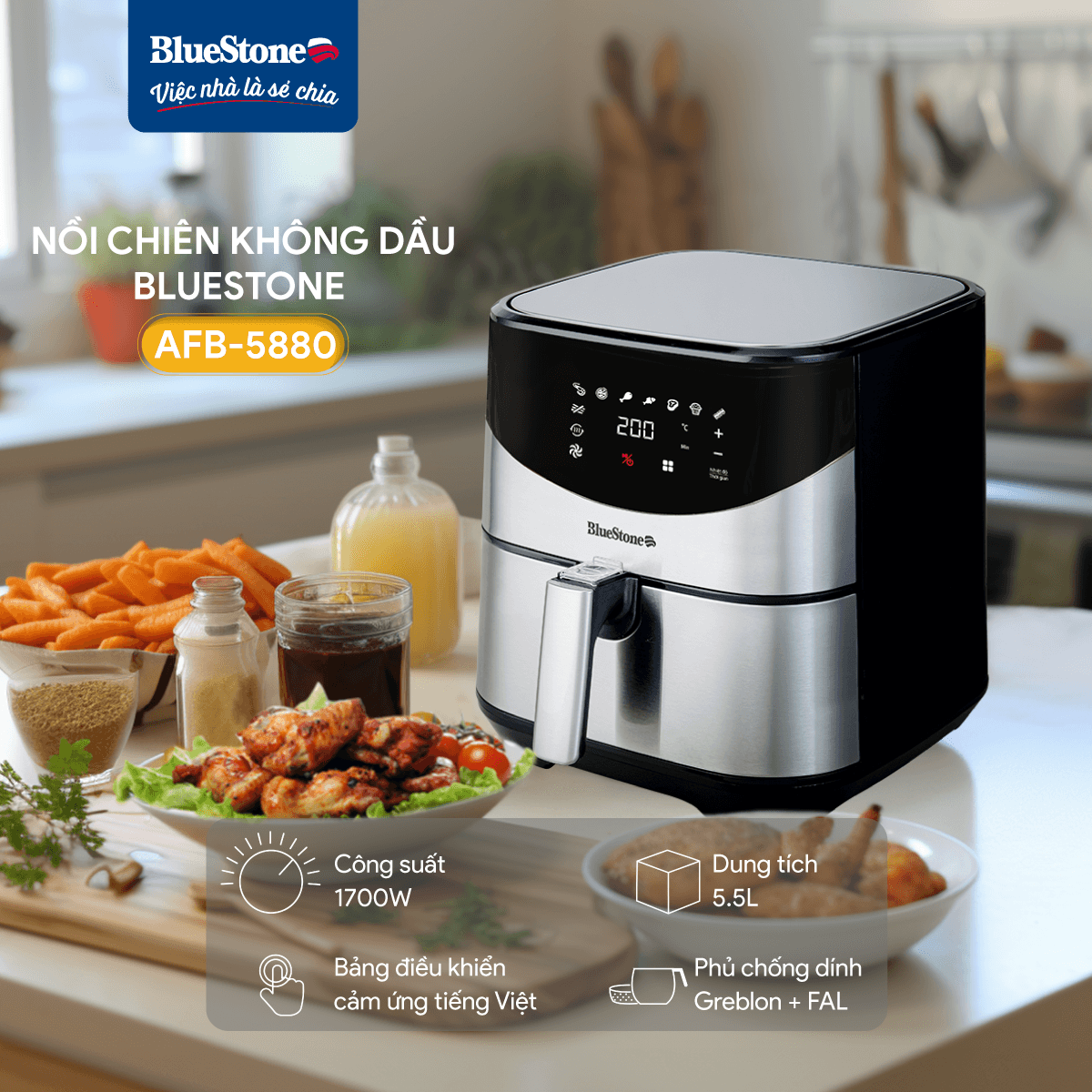 Nồi chiên không dầu BlueStone 5.5 lít AFB-5880