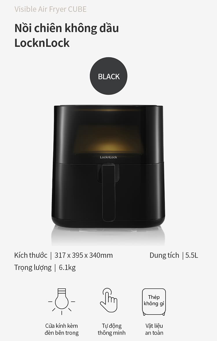 Nồi chiên không dầu Lock&Lock 5.5 lít EJF996BLK