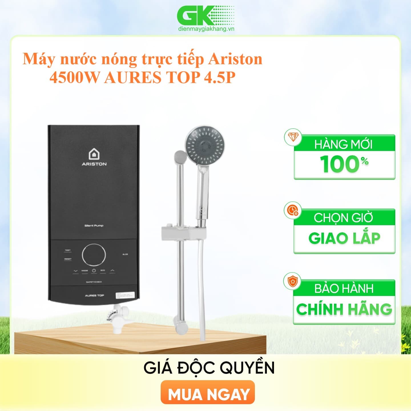 Máy nước nóng trực tiếp Ariston 4500W AURES TOP 4.5P Mẫu 2022 - hàng chính hãng Chỉ giao HCM
