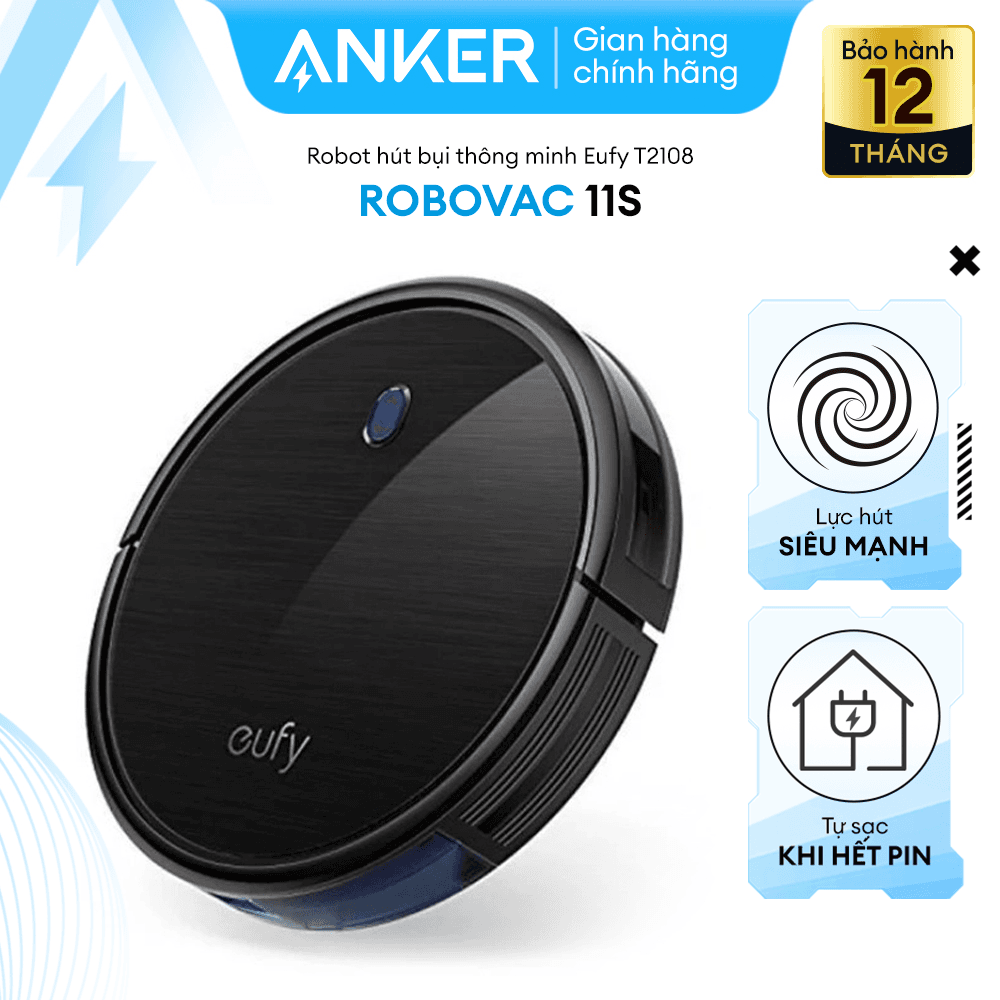 Robot hút bụi EUFY RoboVac 11S - T2108 by Anker hút bụi tự động - Bảo hành 12 tháng - Hãng phân phối chính thức - Đen Xám
