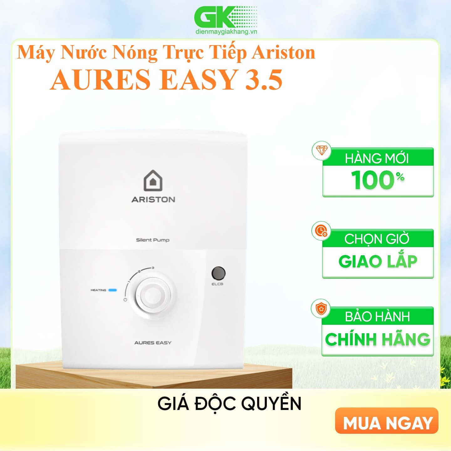 Máy nước nóng trực tiếp Ariston AURES EASY 3.5 3500W - Hàng chính hãng